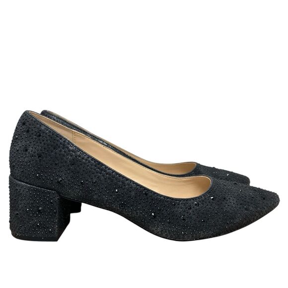 Adrienne Vittadini Pointed Black Low Block Heel 9.5 Studded Fiona - Picture 4 of 11